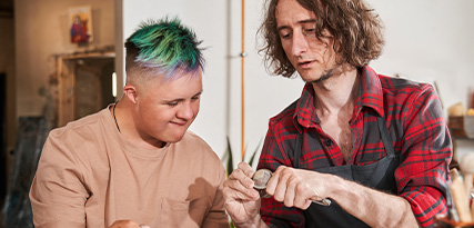 two young adults engaging in conversation in a library setting discussing books and ideas related to learning 11 important insights